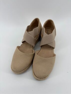 Life Stride Velocity 2.0 Keaton Espadrille Wedges Shoes Beige Canvas Sz 9 Boho